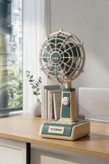 Vantilatör Retro Tasarımlı Masaüstü Mini USB Şarjlı Fan F49 Yeşil