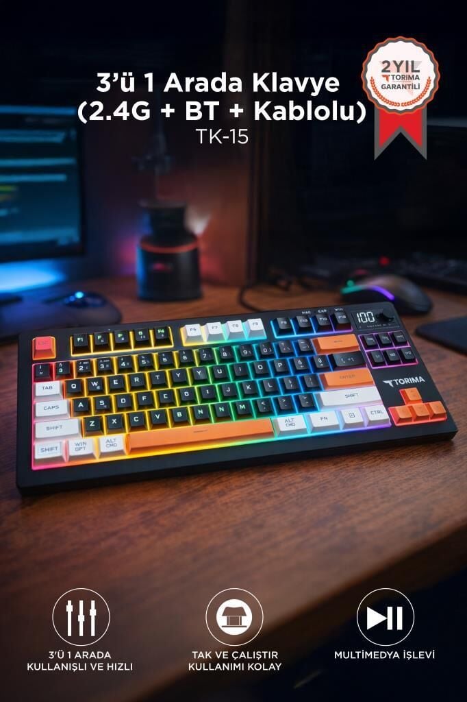Çoklu Bağlantılı RGB Işıklı Q Klavye TK15 Siyah