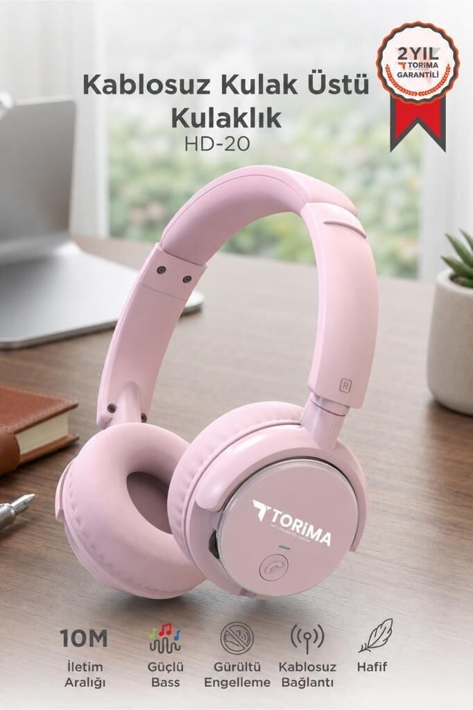 Bluetooth Kulaklık Kulak Üstü Kablosuz Kulaklık HD20 Pembe