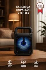 Bluetooth Hoparlör Rgb Işıklı Kablosuz Speaker GTS-1362 Siyah