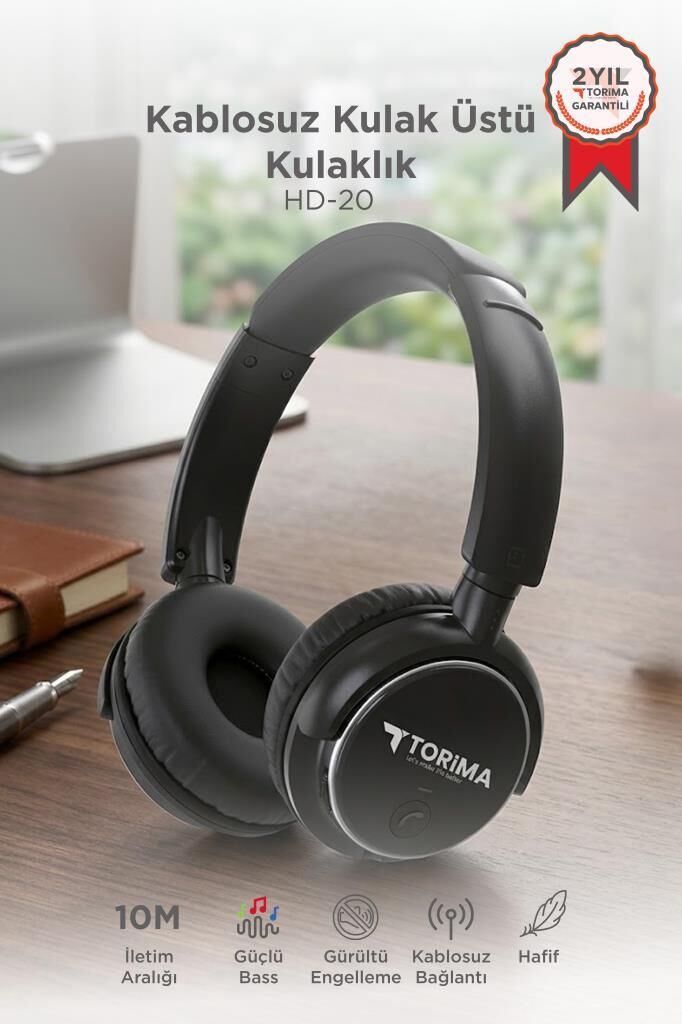 Bluetooth Kulaklık Kulak Üstü Kablosuz Kulaklık HD20 Siyah