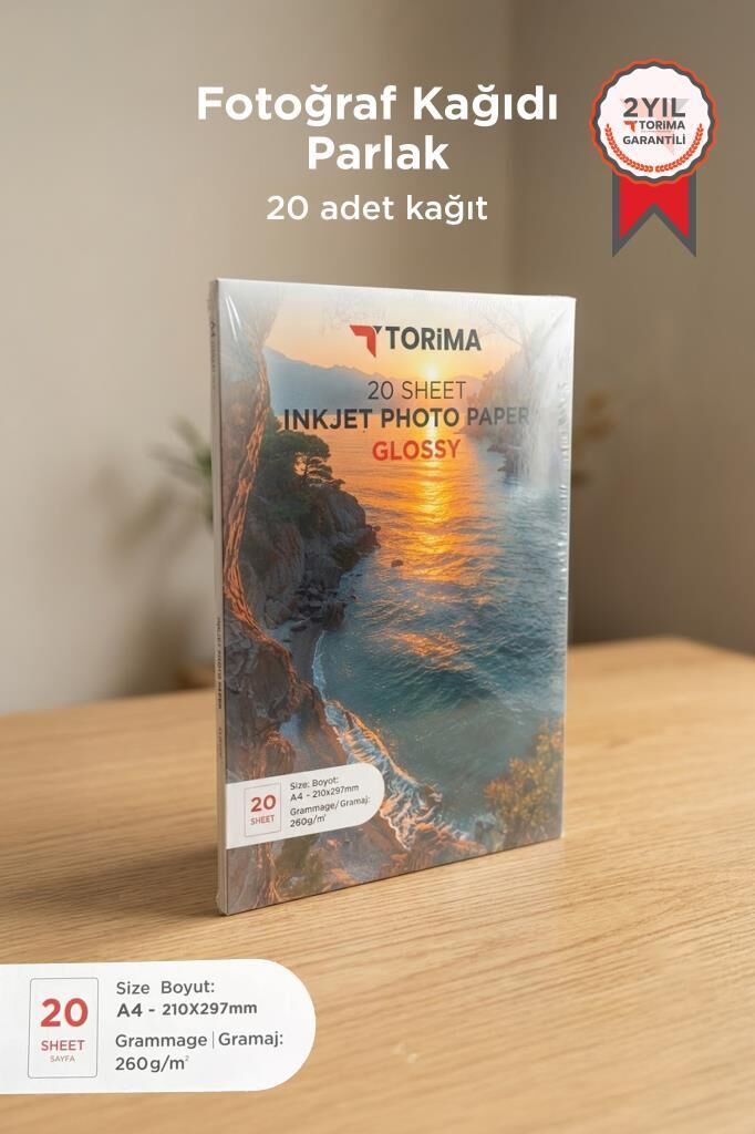 A4 Parlak Fotoğraf Kağıdı 260 g/m² Inkjet Mürekkep Püskürtmeli 20 Adet