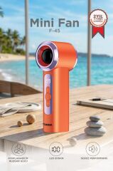 Şarjlı El Vantilatörü Dijital Göstergeli 5 Kademeli Turbo Mini Fan F45 Turuncu
