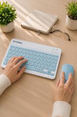 Kablosuz Klavye Mouse Seti TMK04 Mavi