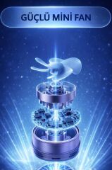Şarjlı El Vantilatörü Dijital Göstergeli 5 Kademeli Turbo Mini Fan F45 Beyaz