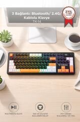 Oyuncu Klavyesi Rgb Işıklı Dijital Ekranlı 3 Modlu Mekanik Hisli Kablosuz Klavye TK14 Siyah