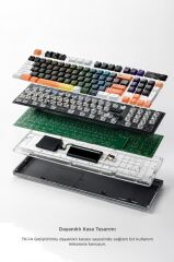 Oyuncu Klavyesi Rgb Işıklı Dijital Ekranlı 3 Modlu Mekanik Hisli Kablosuz Klavye TK14 Siyah