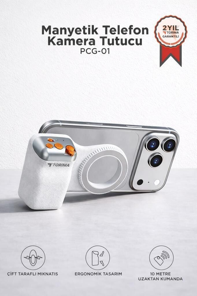 Telefon Tutucu Mıknatıslı Magsafe Uyumlu Bluetooth Deklanşör Kumandalı Tutucu PCG01 Beyaz