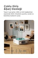 Bluetooth Hoparlör Dijital Saatli Pikap Tasarımlı Radyolu Şarjlı Speaker Q3 Beyaz