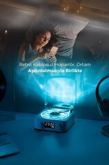 Bluetooth Hoparlör Dijital Saatli Pikap Tasarımlı Radyolu Şarjlı Speaker Q3 Beyaz