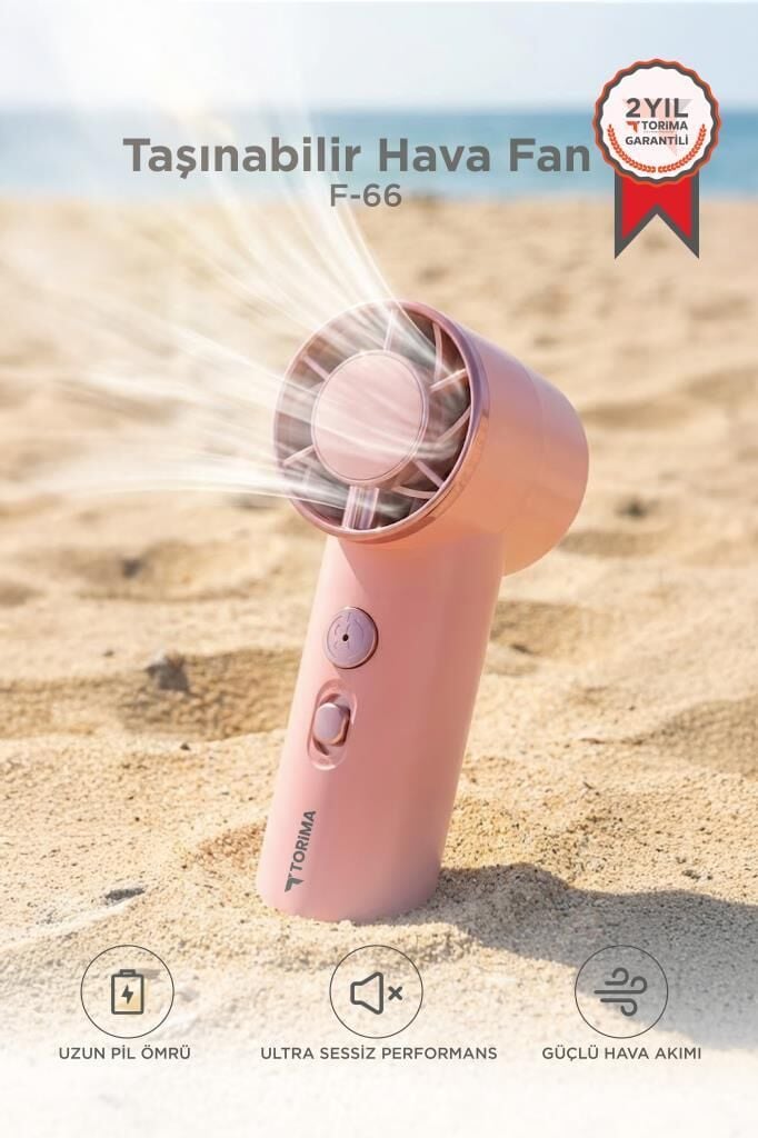 Şarjlı El Vantilatörü Fener Özellikli Taşınabilir Mini Fan F66 Pembe