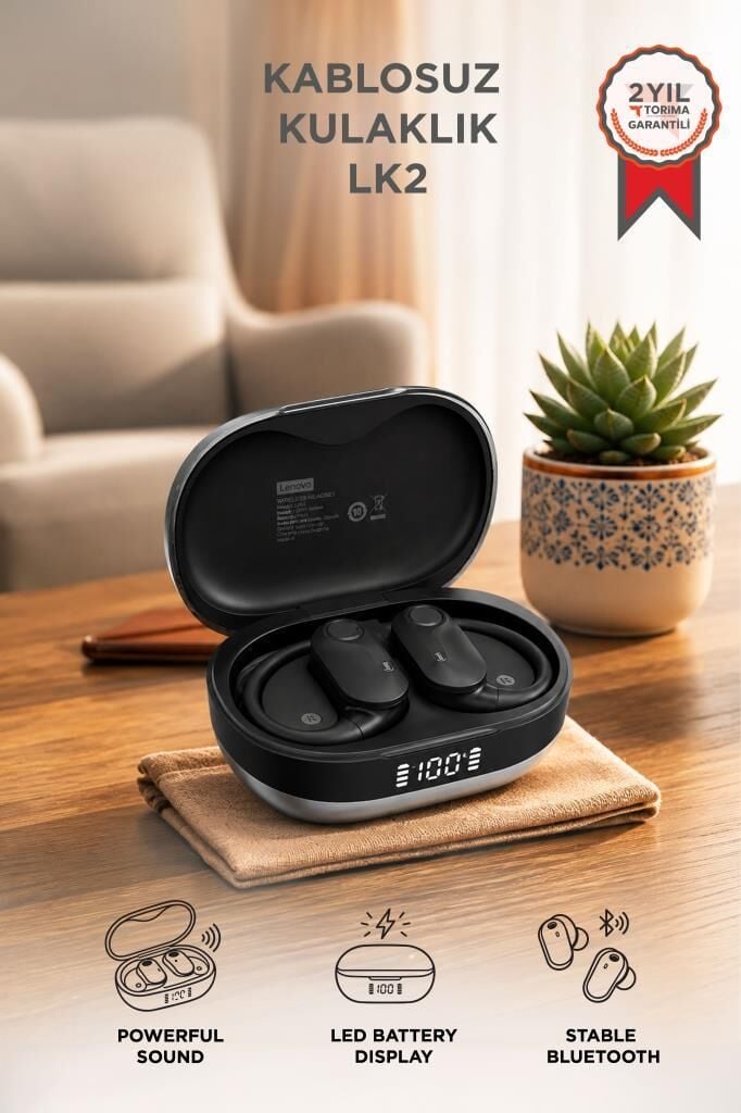 Lenovo Thinkplus Bluetooth Kulaklık Akıllı Dijital Göstergeli 5.4 Kablosuz Kulaklık LK2 Gri Siyah