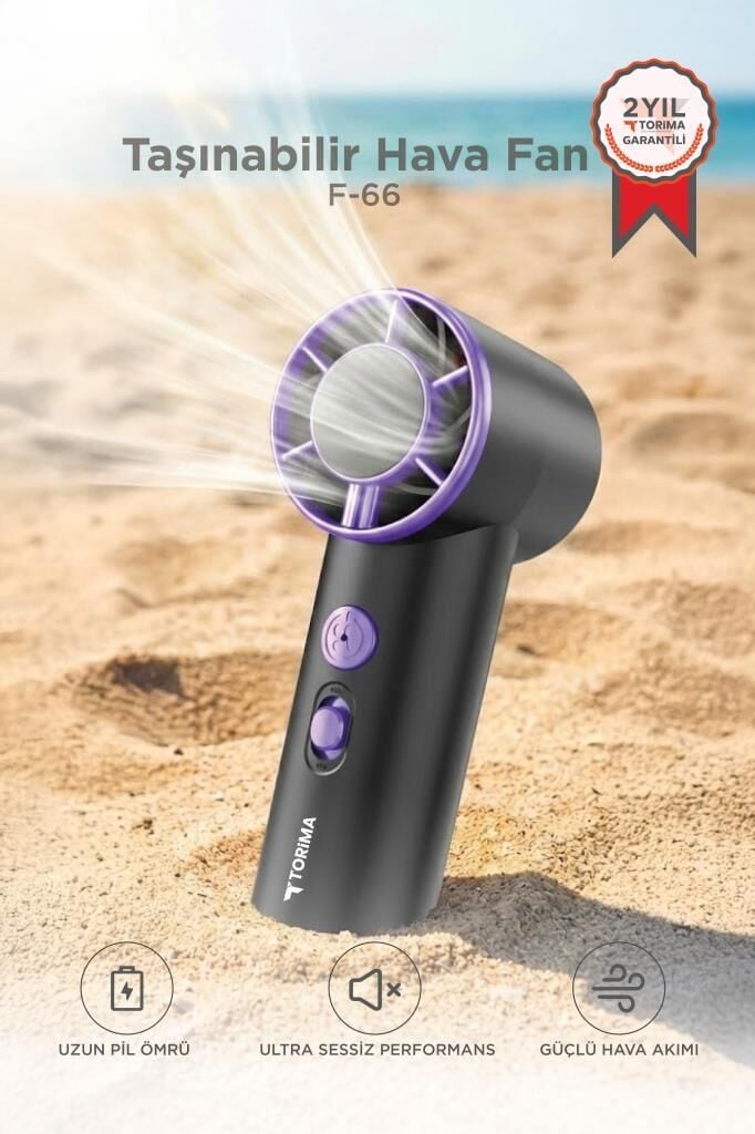Şarjlı El Vantilatörü Fener Özellikli Taşınabilir Mini Fan F66 Siyah