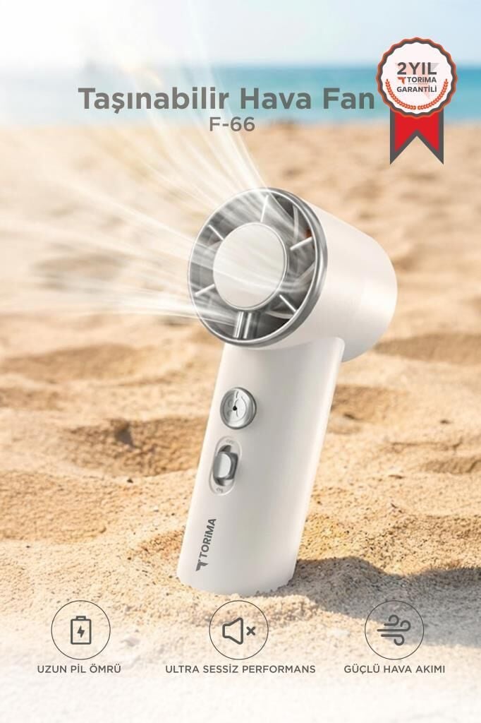 Şarjlı El Vantilatörü Fener Özellikli Taşınabilir Mini Fan F66 Beyaz