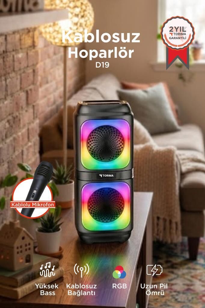 Bluetooth Hoparlör Rgb Işıklı TWS Destekli Speaker D19 Siyah