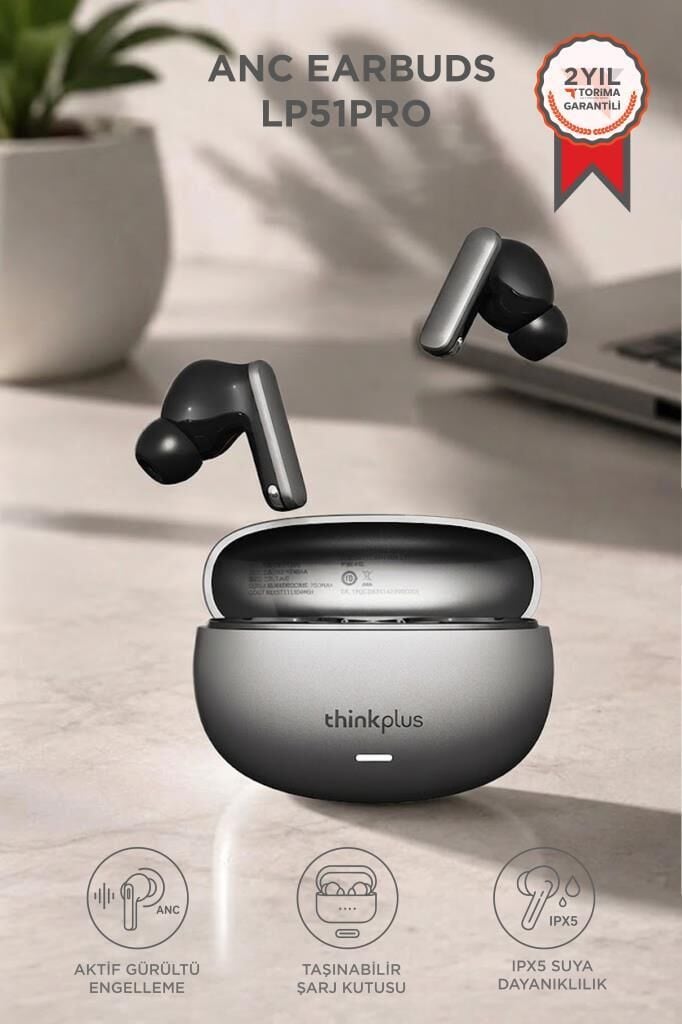 Lenovo Thinkplus Bluetooth Kulaklık Akıllı Anc Tws 5.4 Kablosuz Kulaklık LP51 Pro Gri