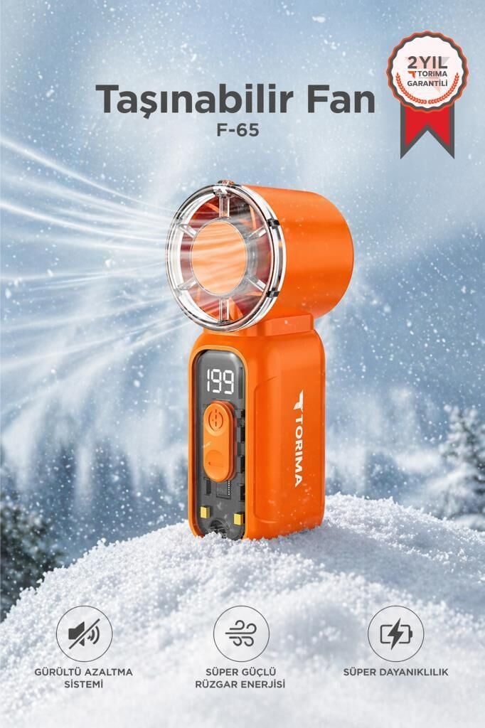 Şarjlı El Vantilatörü Fener Özellikli Taşınabilir Mini Fan F65 Turuncu
