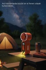 Şarjlı El Vantilatörü Fener Özellikli Taşınabilir Mini Fan F65 Beyaz