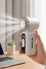 Şarjlı El Vantilatörü Fener Özellikli Taşınabilir Mini Fan F65 Beyaz