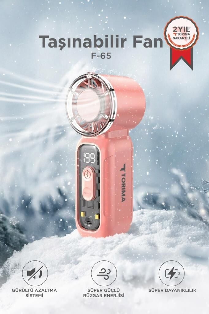 Şarjlı El Vantilatörü Fener Özellikli Taşınabilir Mini Fan F65 Pembe
