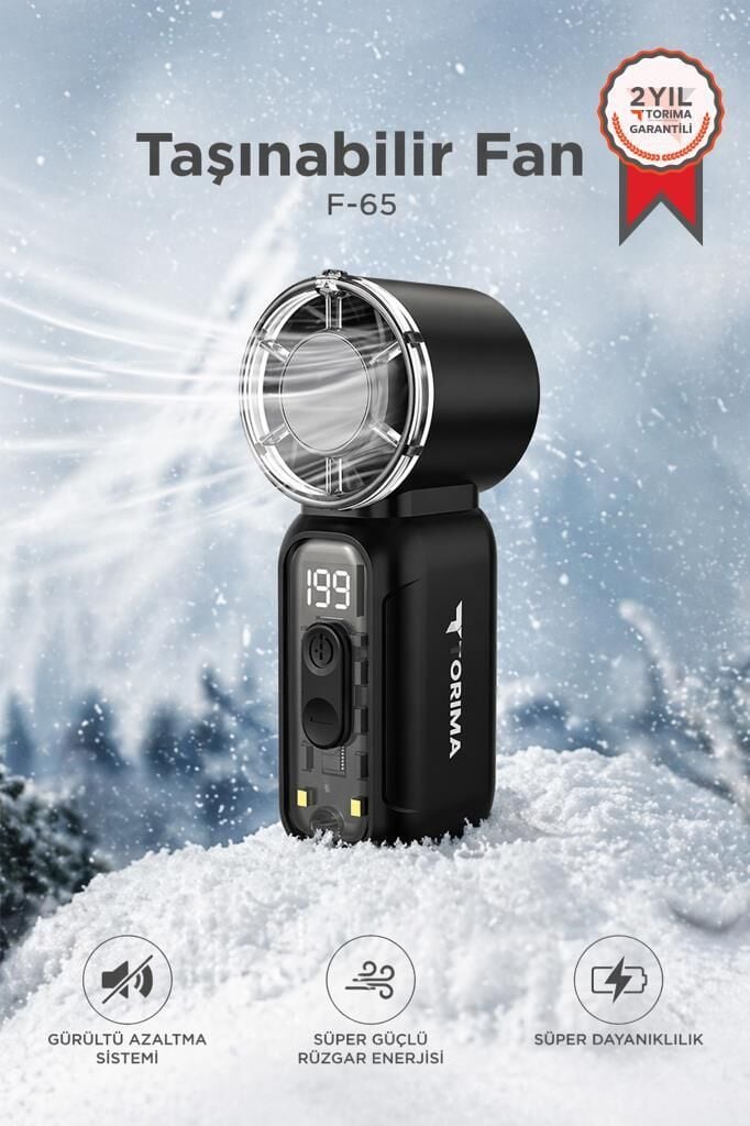 Şarjlı El Vantilatörü Fener Özellikli Taşınabilir Mini Fan F65 Siyah