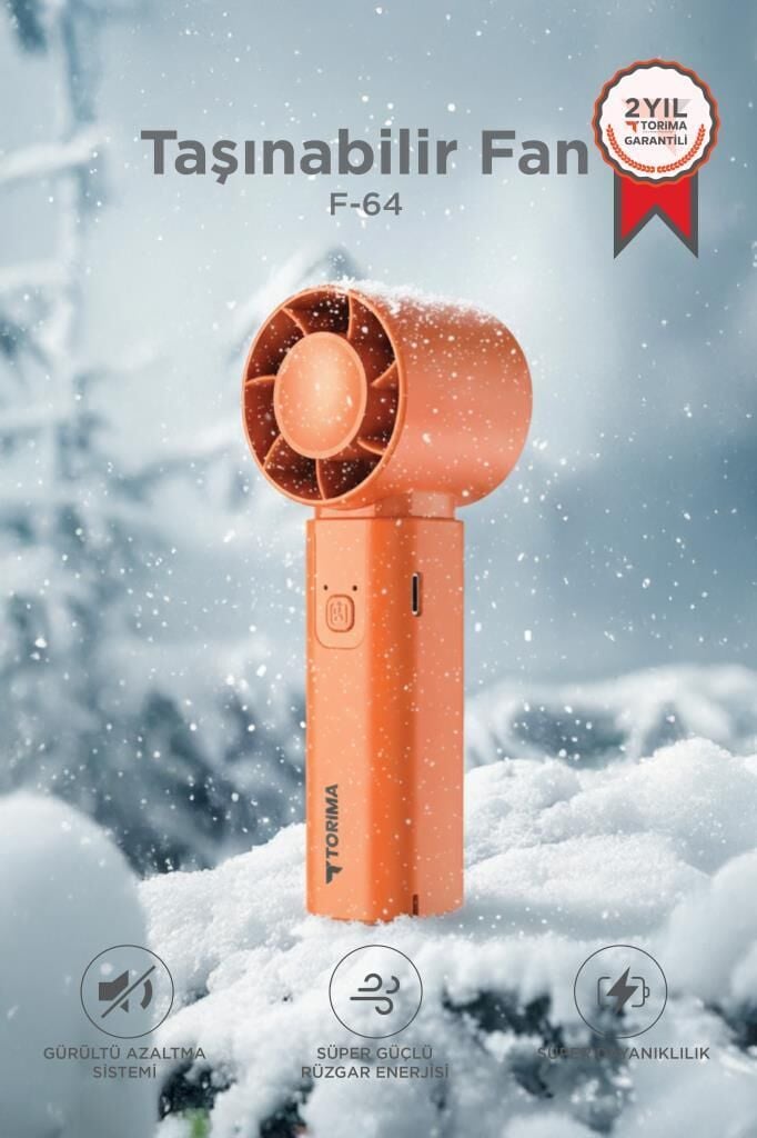 Şarjlı El Vantilatörü Fener Özellikli Taşınabilir Mini Fan F64 Turuncu