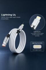 Şarj Kablosu Lightning Silikon 3.0A Data Kablo U15 Beyaz