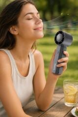 Şarjlı El Vantilatörü Fener Özellikli Taşınabilir Mini Fan F64 Beyaz