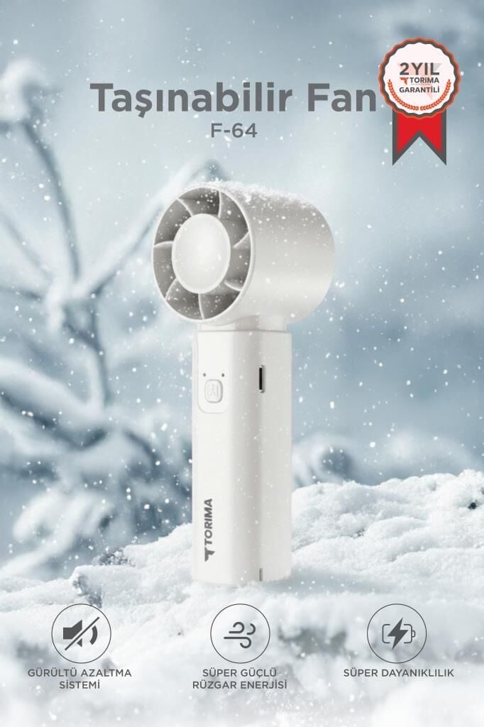Şarjlı El Vantilatörü Fener Özellikli Taşınabilir Mini Fan F64 Beyaz