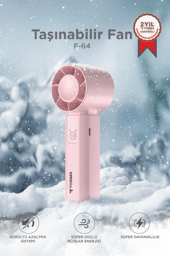 Şarjlı El Vantilatörü Fener Özellikli Taşınabilir Mini Fan F64 Pembe