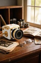 Vintage Dijital Kamera Selfie Video Vlog Kamerası Fotoğraf Makinesi CMR48 Beyaz
