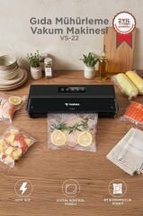 Gıda Mühürleme Vakum Makinesi Yiyecek Tazeliği Koruma Ev Restoran Vakum Poşeti Hediyeli VS22 Siyah