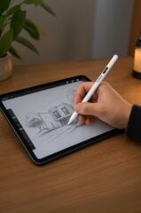 Tablet Kalemi Hassas Dokunmatik Çizim ve Yazım Kalemi 4 Yedek Uçlu P03 Beyaz