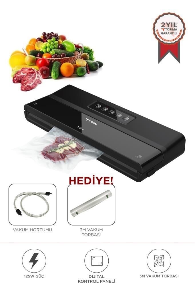 Torima VS-22 Siyah Gıda Mühürleme Vakum Makinesi Yiyecek Tazeliği Koruma Ev Restoran-Vakum Poşeti Hediyeli