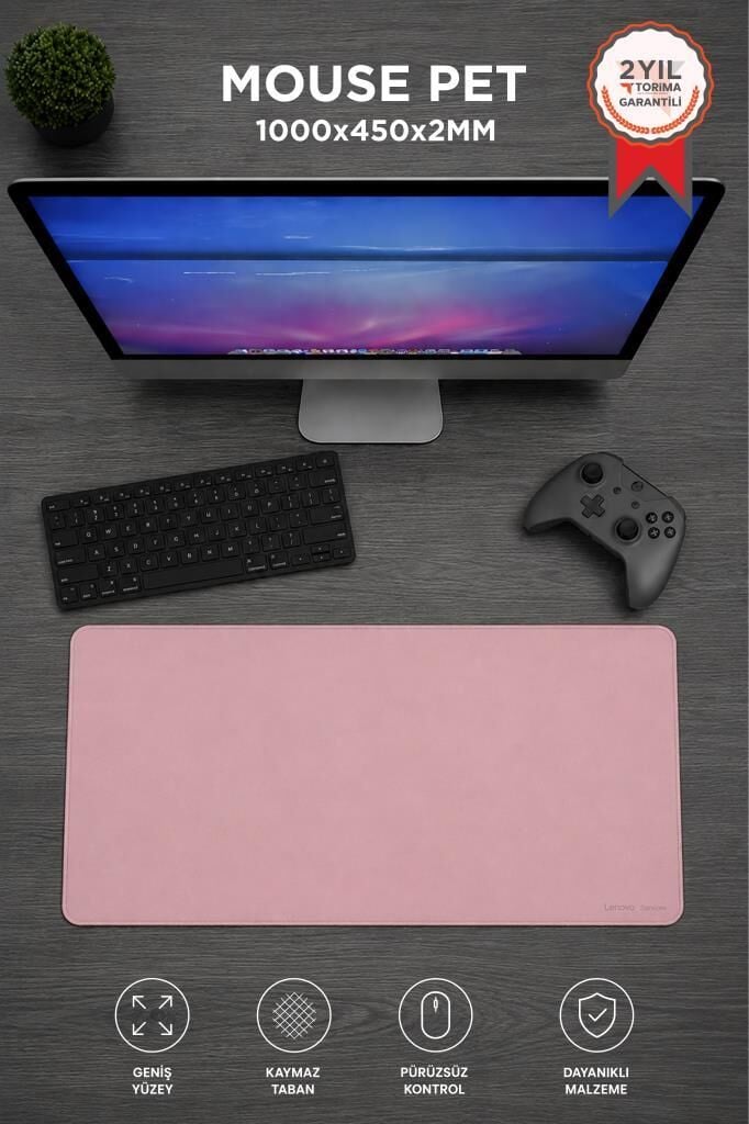Gaming Oyuncu Klavye Fare Altlığı Kaymaz Taban Büyük Mouse Pad PU BK 1000*450MM Pembe