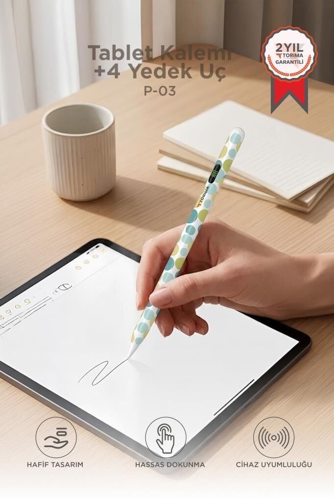 Tablet Kalemi Hassas Dokunmatik Çizim ve Yazım Kalemi 4 Yedek Uçlu P03 Renkli