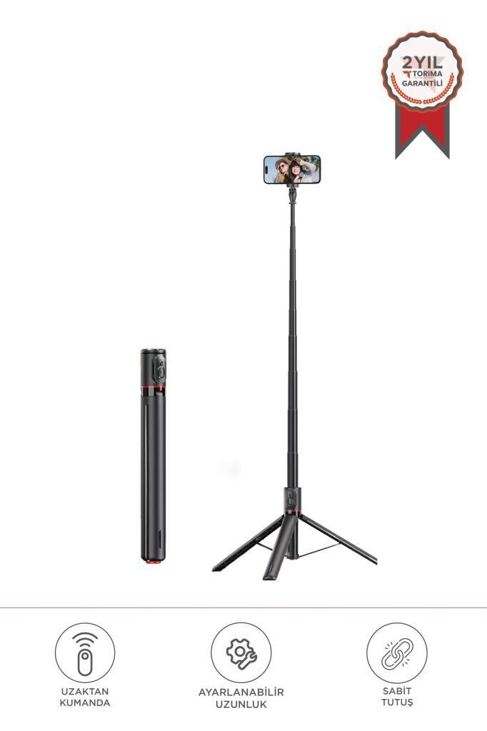 Tripod Çok Amaçlı Kumandalı 1.77M Selfie Çubuğu TT01 Siyah