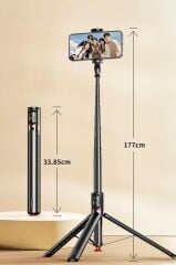 Tripod Çok Amaçlı Kumandalı 1.77M Selfie Çubuğu TT01 Siyah
