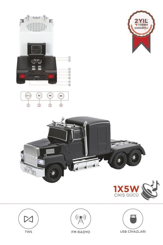 Bluetooth Hoparlör Tır Tasarımlı FM AUX USB Destekli Speaker D50 Siyah