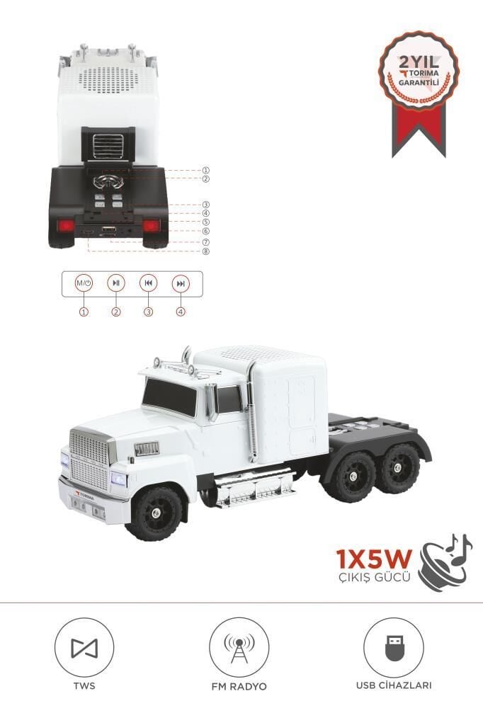 Torima D50 Beyaz Tır Bluetooth Hoparlör FM-AUX-USB Destekli Speaker Hoparlör