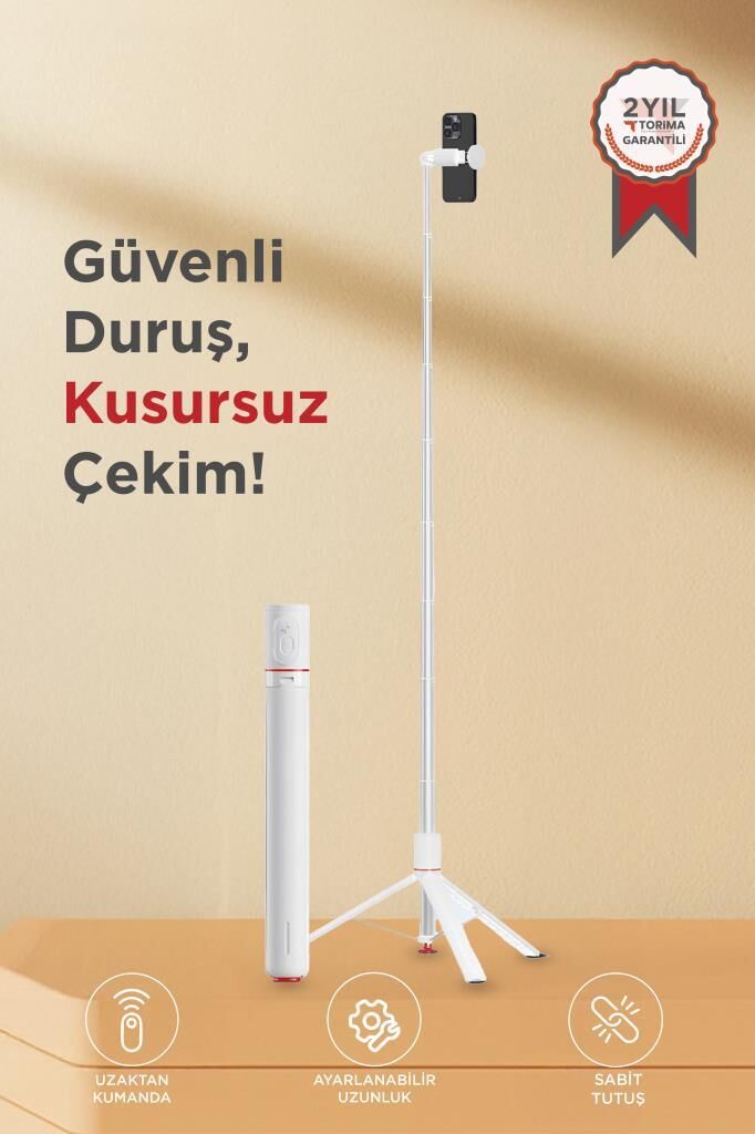 Tripod Çok Amaçlı Kumandalı 1.77M Selfie Çubuğu TT01 Beyaz