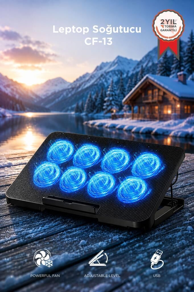 Laptop Soğutucu Ayarlanabilir Rgb Dizüstü Bilgisayar Soğutma Fanı CF13 Siyah