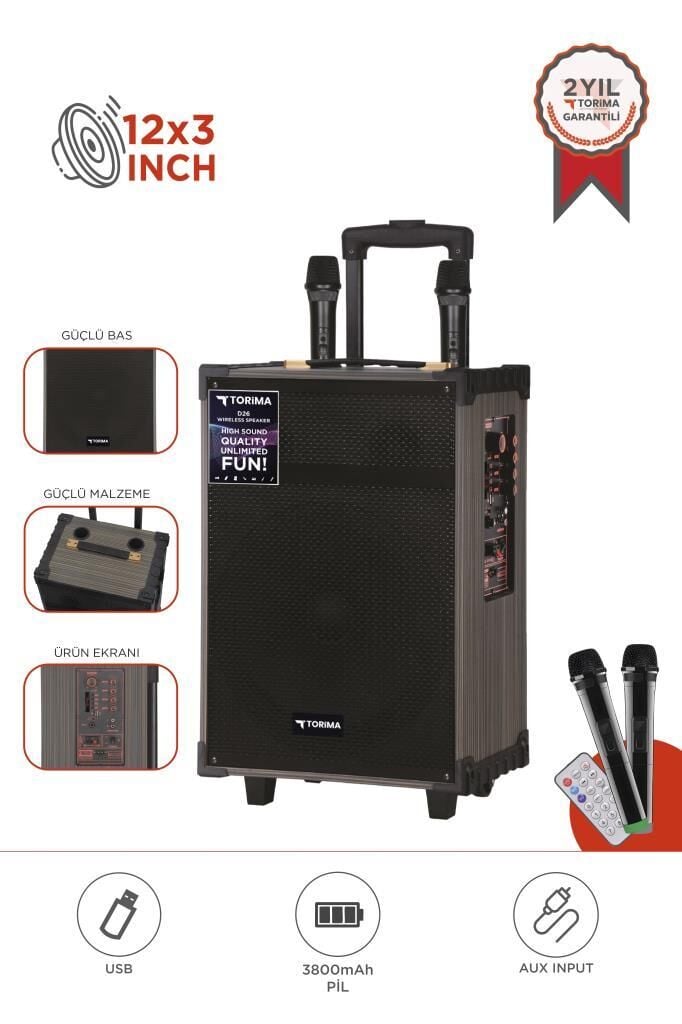 Bluetooth Hoparlör USB TF BT TWS FM Çift Mikrofonlu Parti Speaker D46 Kahverengi