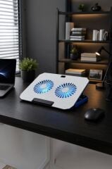 Laptop Soğutucu Ayarlanabilir Rgb Dizüstü Bilgisayar Soğutma Fanı CF12 Gümüş