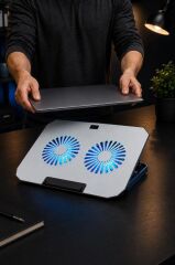 Laptop Soğutucu Ayarlanabilir Rgb Dizüstü Bilgisayar Soğutma Fanı CF12 Gümüş