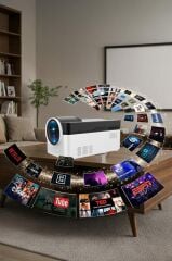 Projeksiyon Cihazı Taşınabilir Ev Sineması 8K 4K 1080P BT 5.4 Android Akıllı Projektör HY450 Beyaz