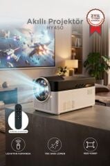 Projeksiyon Cihazı Taşınabilir Ev Sineması 8K 4K 1080P BT 5.4 Android Akıllı Projektör HY450 Beyaz