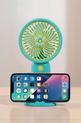 Torima Şarjlı El Vantilatörü Telefon Standlı 3 Kademeli Taşınabilir Masa Fanı F62 Yeşil