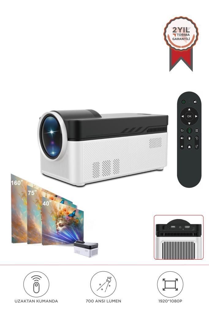 Torima  HY450 Beyaz Taşınabilir Ev Sinema Android Akıllı 8K-4K 1080 P BT5.4  Projeksiyon
