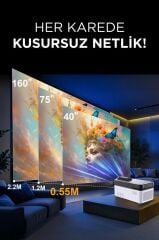 Torima  HY450 Beyaz Taşınabilir Ev Sinema Android Akıllı 8K-4K 1080 P BT5.4  Projeksiyon
